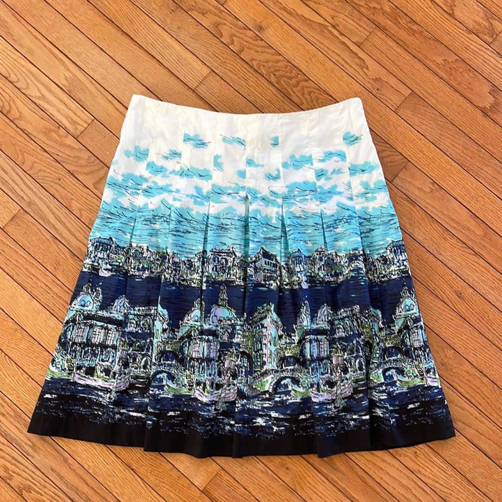 Talbots Venice Print Skirt size 14 blue and white